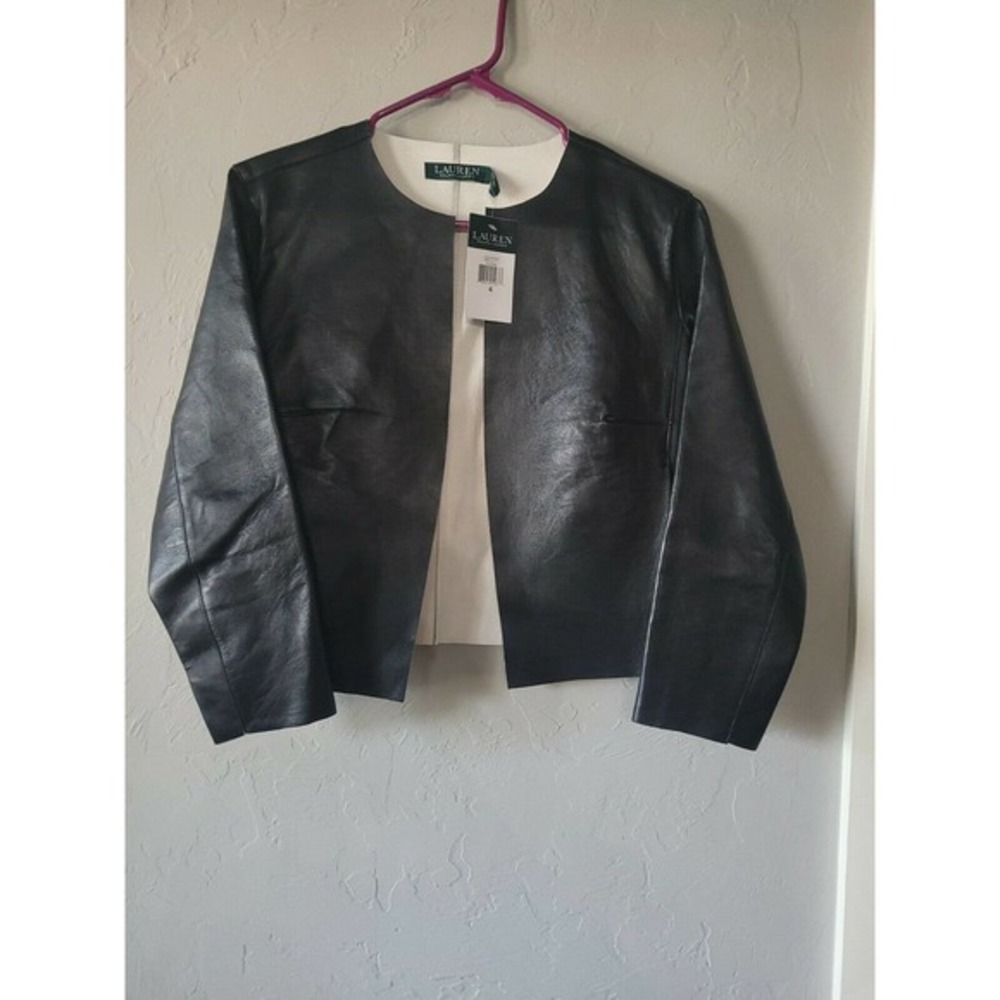 LAUREN RALPH LAUREN NEW‎ Women's black Sheep Leather Jacket Top 4